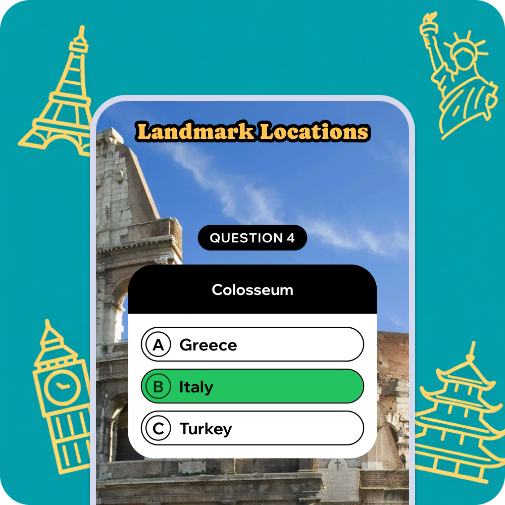 Word association quiz video example showing a landmark locations quiz